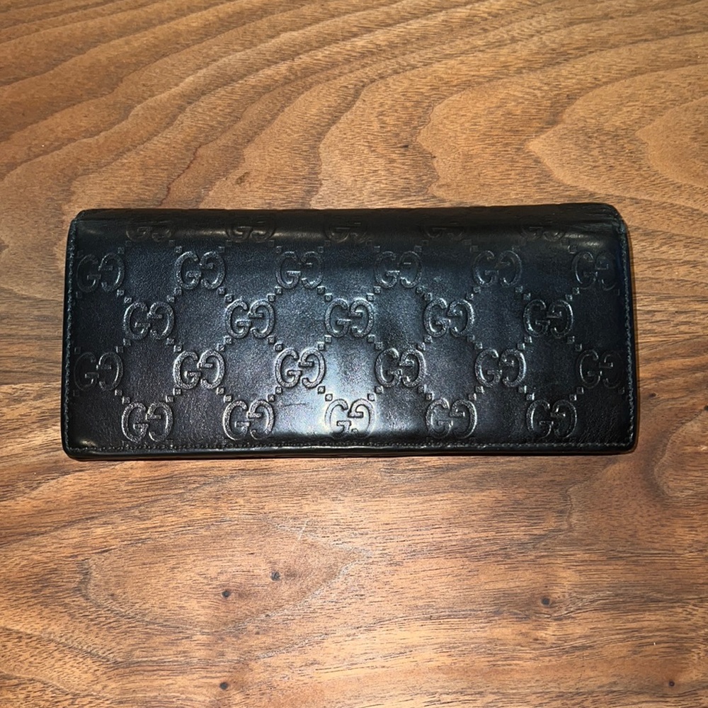 Gucci GG Guccissima Long Leather Wallet in Black